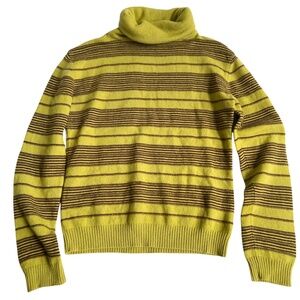 iiMK Sweater Turtleneck Size Small Green Brown Striped Wool